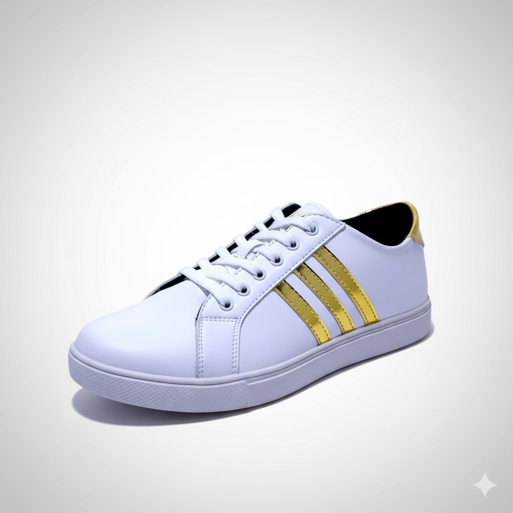 White & Gold Casual Sneaker – Unisex Stylish Everyday Wear